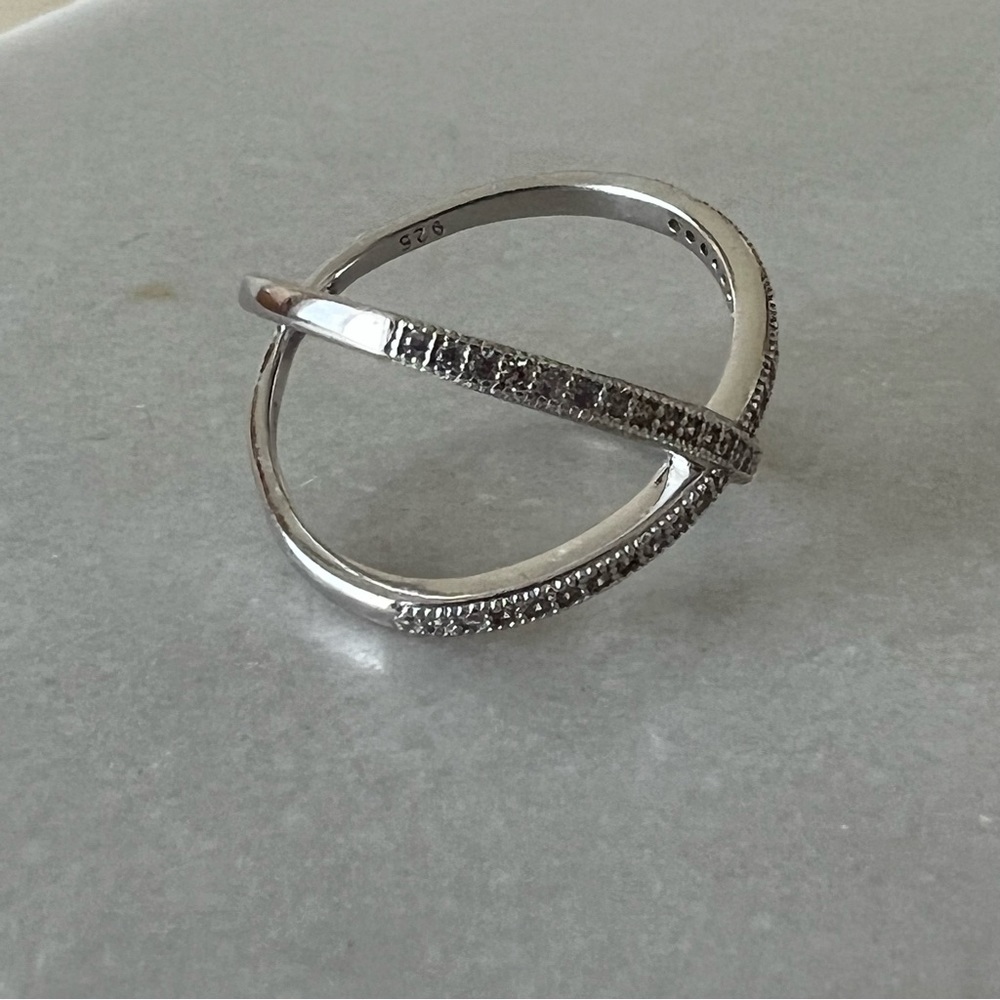 Sterling Silver Micro Pave Criss Cross Ring - Picture 11 of 16